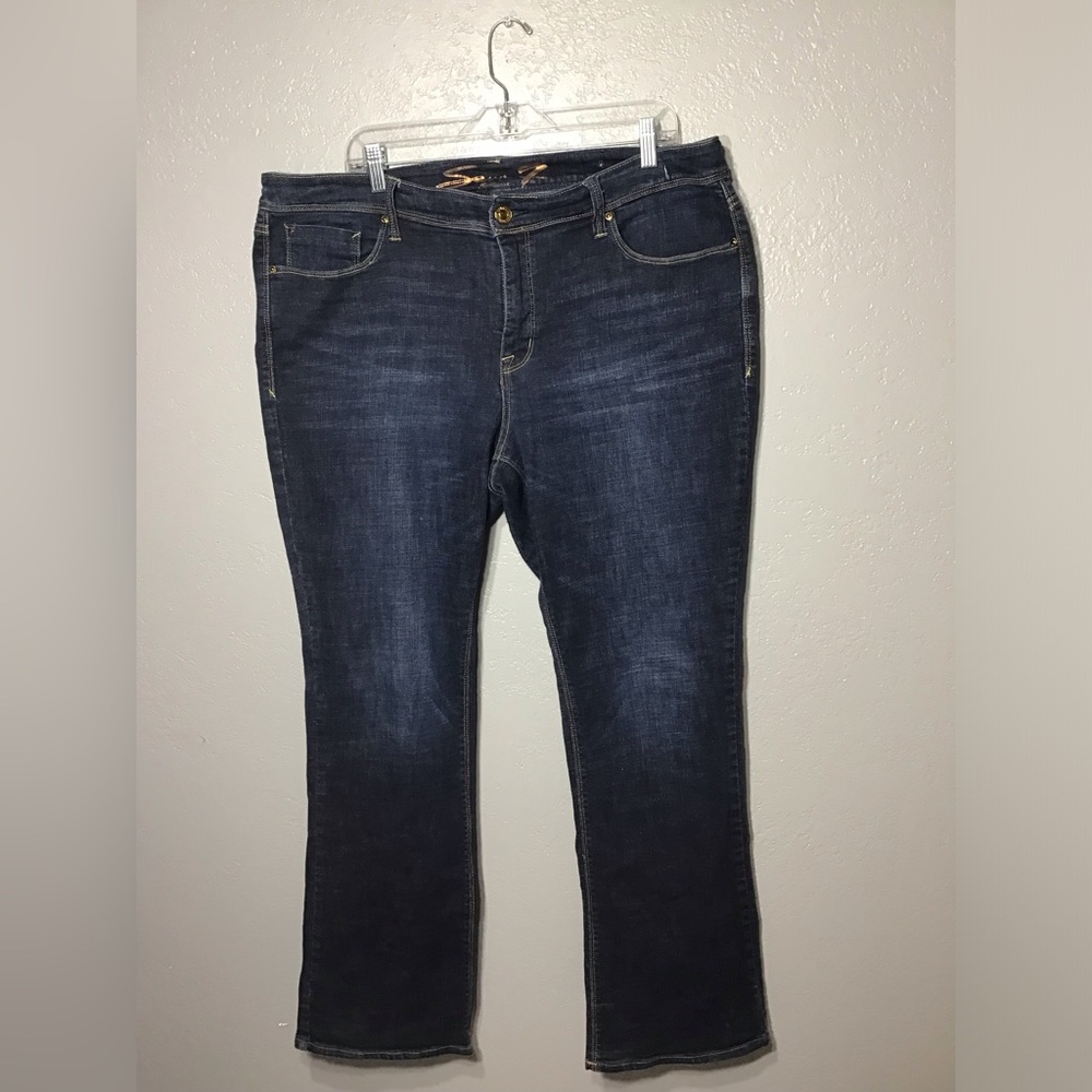 SEVEN 7 JEANS Women’s Size 18 Boot Cut Wash Embroidered Pockets Blue Denim Dark